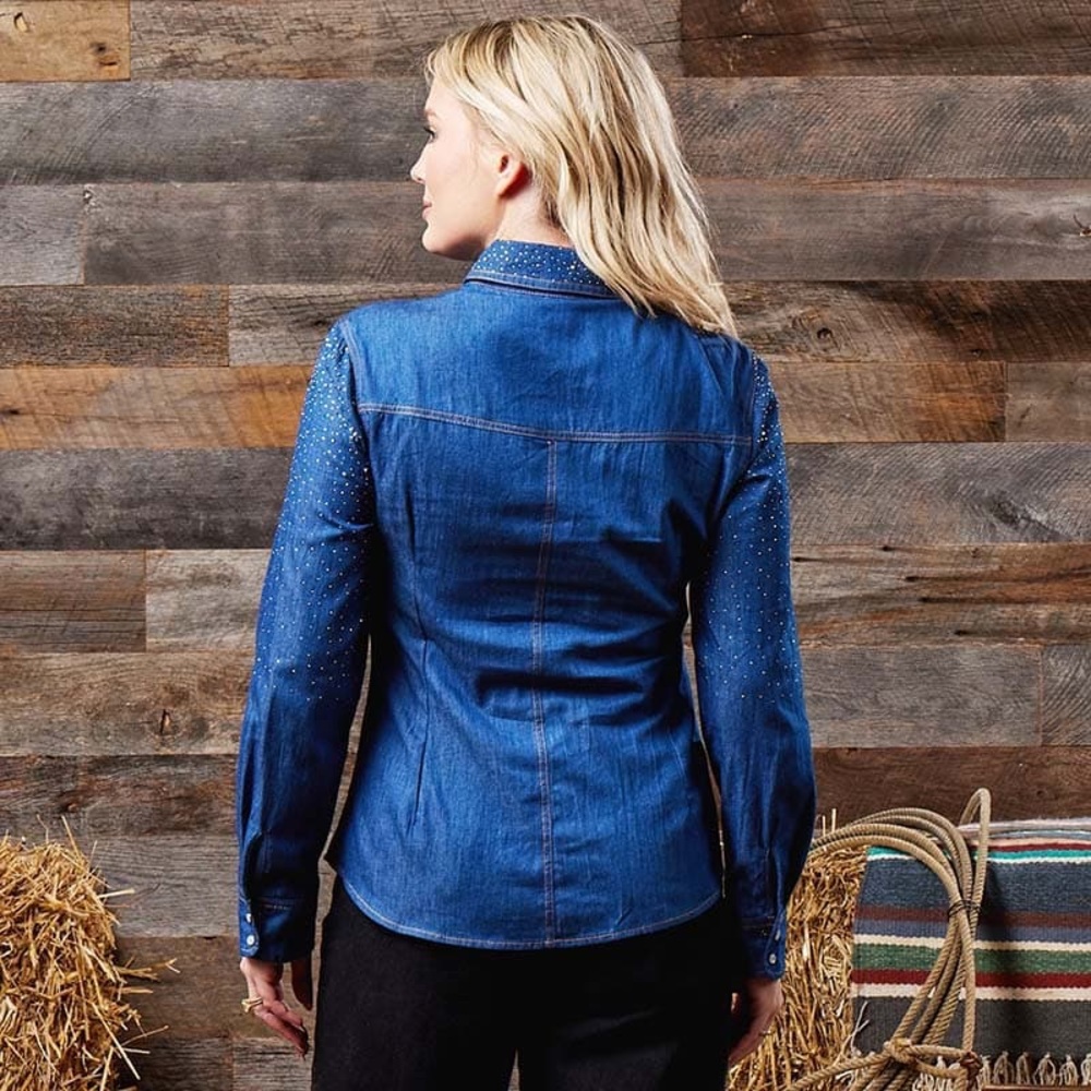 Women's Blue Denim Button Down Shirt - Picture 13 of 14
